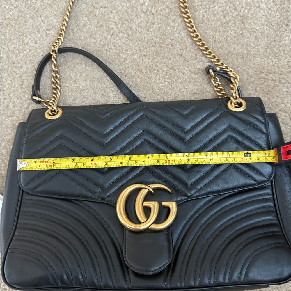 Gucci Marmont GG Large Black Quilted Shoulder Bag with Gold Accents - Picture 13 of 15